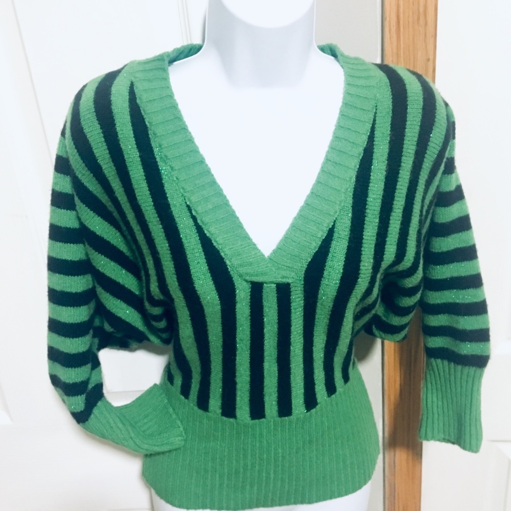 Vintage 80's Striped V-Neck Sweater Size S